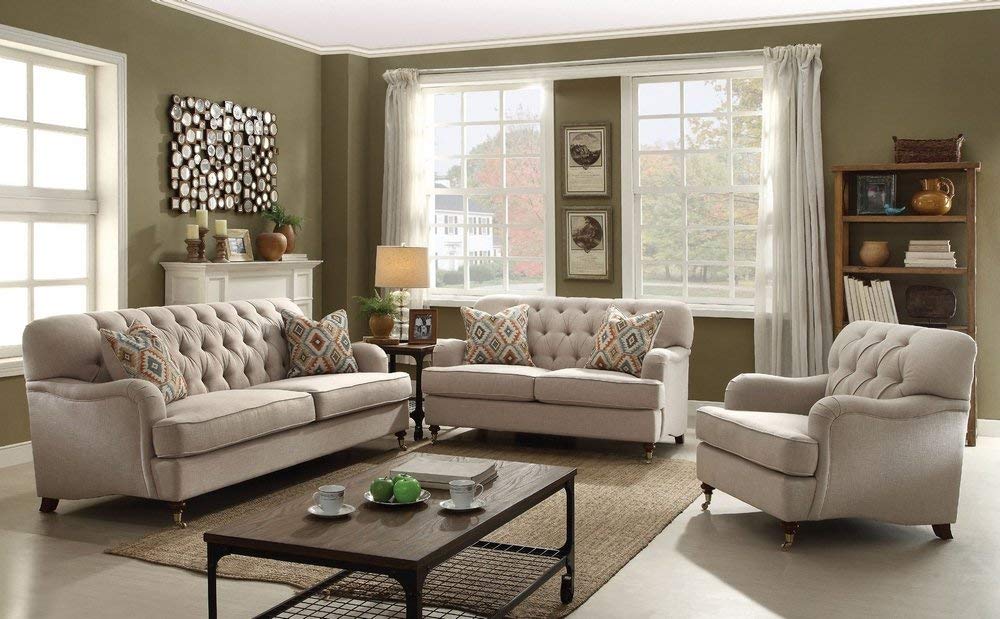 Acme Alianza Loveseat (with 2 Pillows) in Beige Fabric